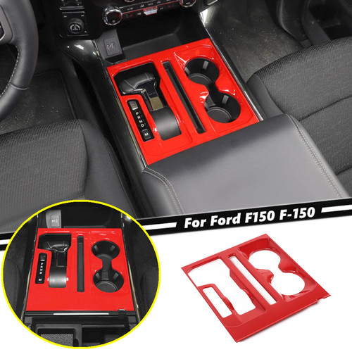 For Ford F150 2021-2026 ABS Red Console Gear Shift Panel & Cup Holder Cover Trim
