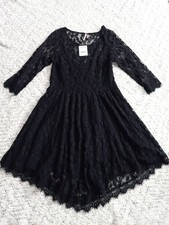 Free People Black Lace Midi Dress Asymmetrical Sz 12 NWT