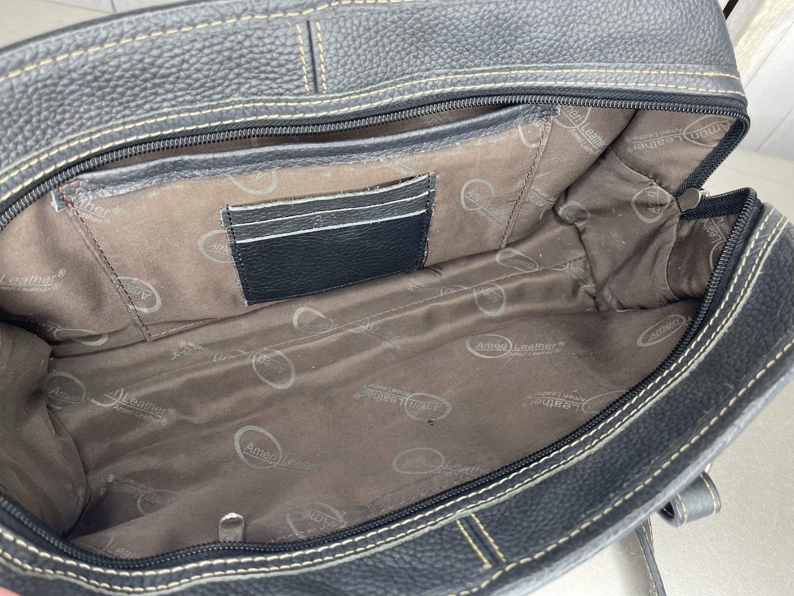 Ameri Leather Black Belt Stitched Leather Satchel… - image 5