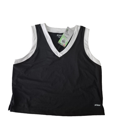 Prince Tennis Fashion V Tank Womens XL Black White Wicking Sleeveless Top New