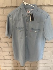 Levi's Men's Western Standard Fit Blue Denim Cotton Button-Up Shirt L Pockets