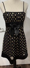 Vtg Taboo Dress Black Babydoll Y2K Gold Polka Dot Whimsygoth Dark Romantic LG