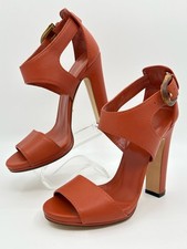 GUCCI EU Size 38, US 8 RUST Women Lifford Leather Bamboo Buckle Sandals Designer