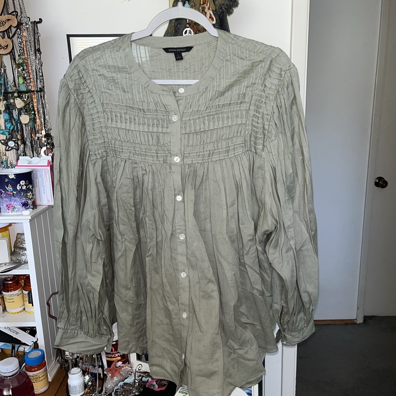 Banana Republic Women Pintuck Peasant Blouse Green Size L Bohemian