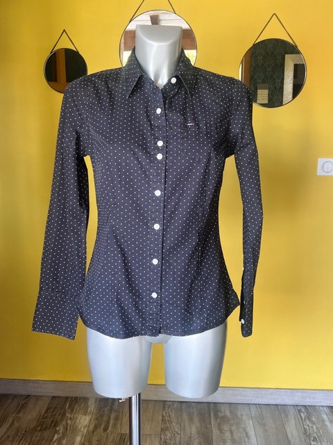 jolie chemise à pois noire TOMMY HILFIGER taille S ou 36 fr EXCELLENT ÉTAT