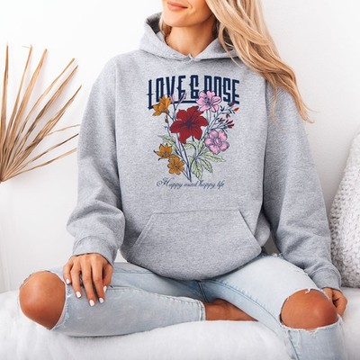 Love & Rose Happy Mind Happy Life Floral Natur Damen Hoodie Pullover