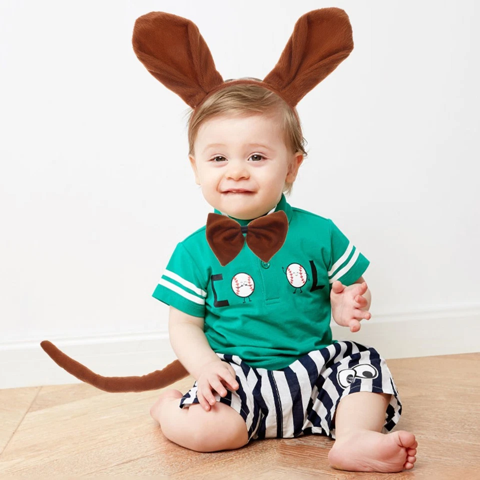  3 Pcs Mode Enfants Costume Animal Set Kangourou Bandeau Bowtie Queue Kit Mignon - Photo 4/4