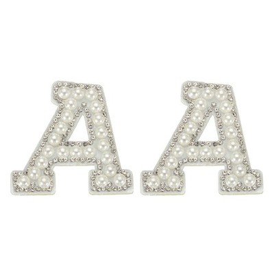 2Pcs Pearl Iron-on Letters Patches, Adhesive A Letter Patches, White