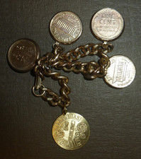 Vintage Gold plated Cents,1941, 1945, 1961, 1970,Las Vegas Golden Strip Bracelet