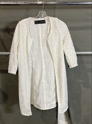 Zara Basic Women's White Lace Longline Open Front Cardigan Top Sz XS NWT