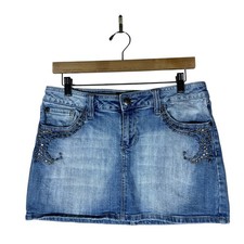 Zanadi Y2K Embellished Light Wash Denim Mini Skirt Light Wash Rhinestone Size 11