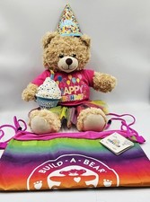 Build a Bear Workshop Happy Birthday Rainbow Lot - Bear, Top, Skirt, Hat,  Bag