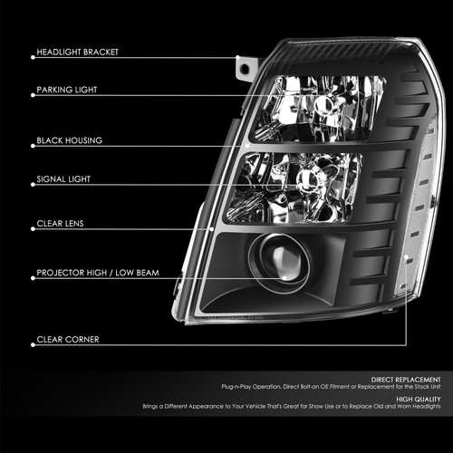 Fit 07-14 Cadillac Escalade ESV EXT LED DRL Black Clear Projector Headlights - Bild 2 von 8