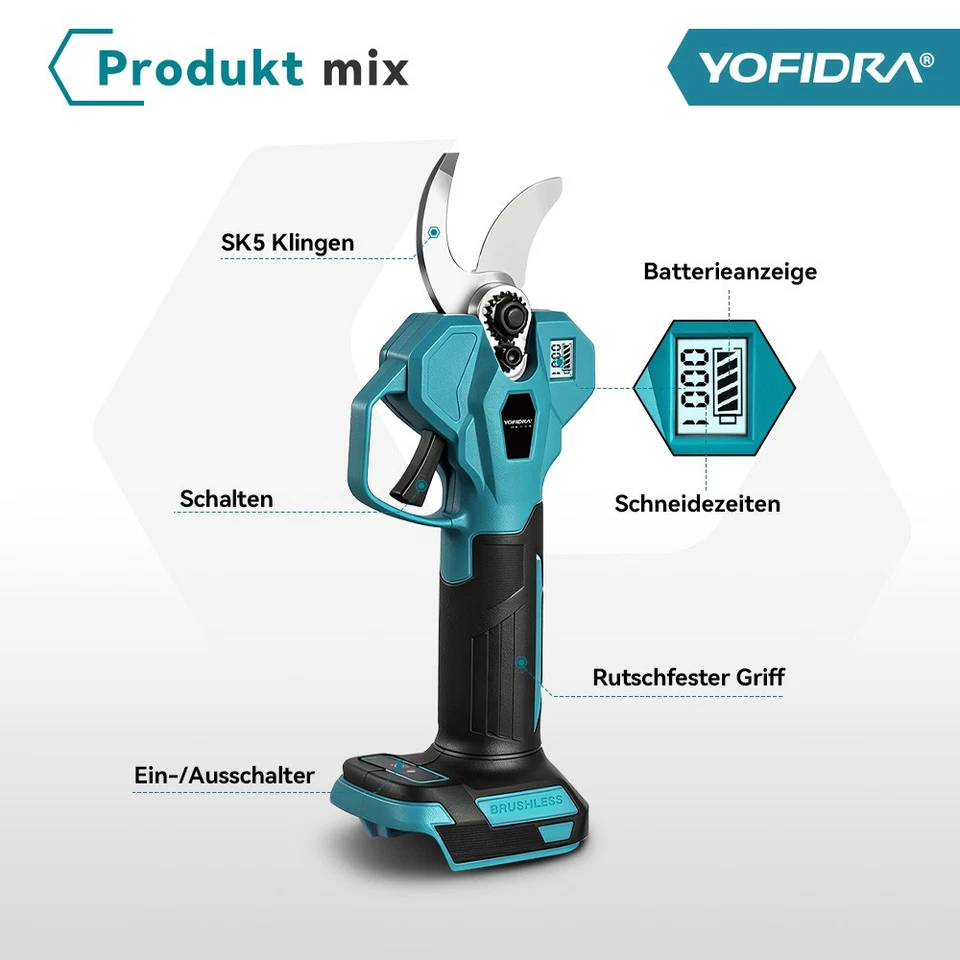 Bürstenloser Motor Akku Astschere Gartenschere Strauch Baumschere Für Makita 18V - Bild 4 von 4