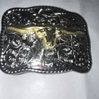 Western Americana Silver Tone Longhorn Steer Head Floral Engraved Belt Buckle — photo 1