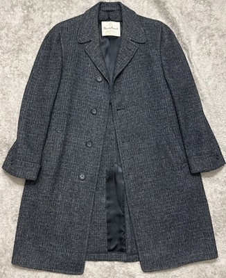 Harris Tweed Overcoat Grey Plaid Handwoven Wool M/L