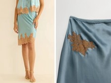Women Doen Silk Lace Slim A-line Flare Midi Skirt