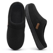 Mens Slippers Moccasin House Shoes Soft Memory Foam Slip-on 11-12 Black
