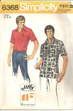 SIMPLICITY Jiffy 6368 MEN'S SZ M 42"-44" SHIRTS SEWING PATTERN 1974 CUT