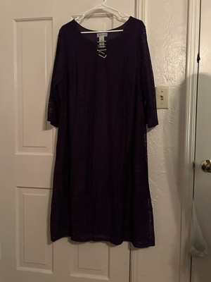 Catherine s Dark Purple Ring Neck Crochet Dress New In Bag Plus Size-1X