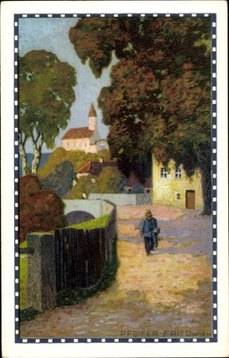 Künstler Ak Pfeifer, Fried., Mann auf einer Straße, Ortschaft - 4233284