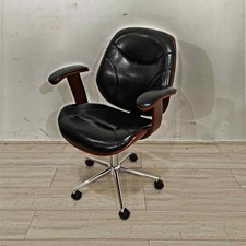 BOXED Operator Chair, Adjustable, Black Leather, Walnut Shell, Chrome Swivel ...