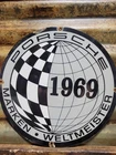 VINTAGE PORSCHE PORCELAIN SIGN RARE OLD 1969 GERMAN RACE CAR AUTOMOBILE AUTO 12"