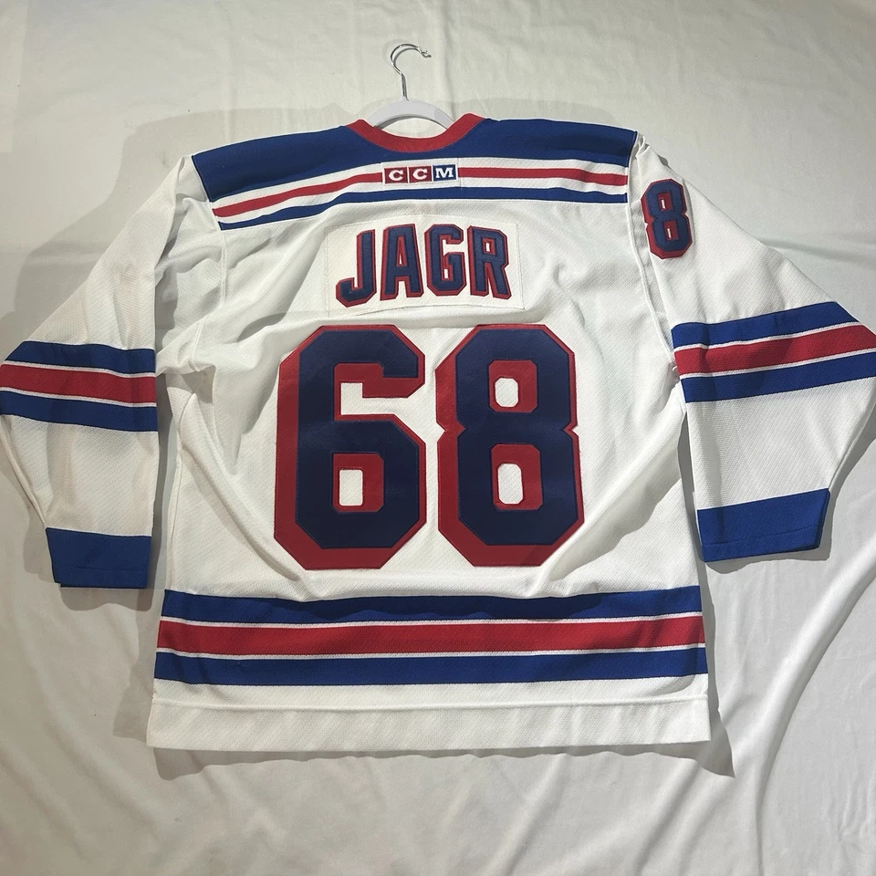 Camiseta deportiva de hockey vintage CCM New York Rangers para hombre grande blanca Y2K NHL Jagr #68 Foto 2 de 4