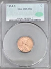 1954-S Lincoln Wheat Cent CAC MS 64 RD 1c