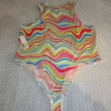 NWT No Boundaries Juniors Large 11-13 High Neck Vibrant  Multi-Colored Bodysuit
