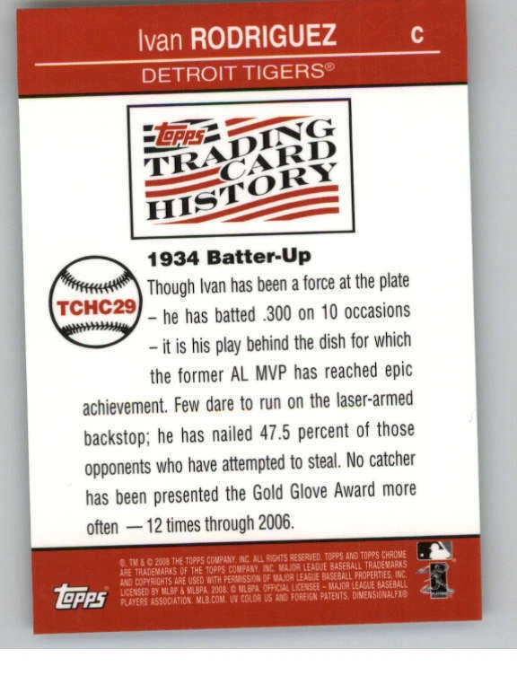 2008 Topps Chrome Trading Card History #TCHC29 Ivan Rodriguez (ref 140591) - Image 2 of 2