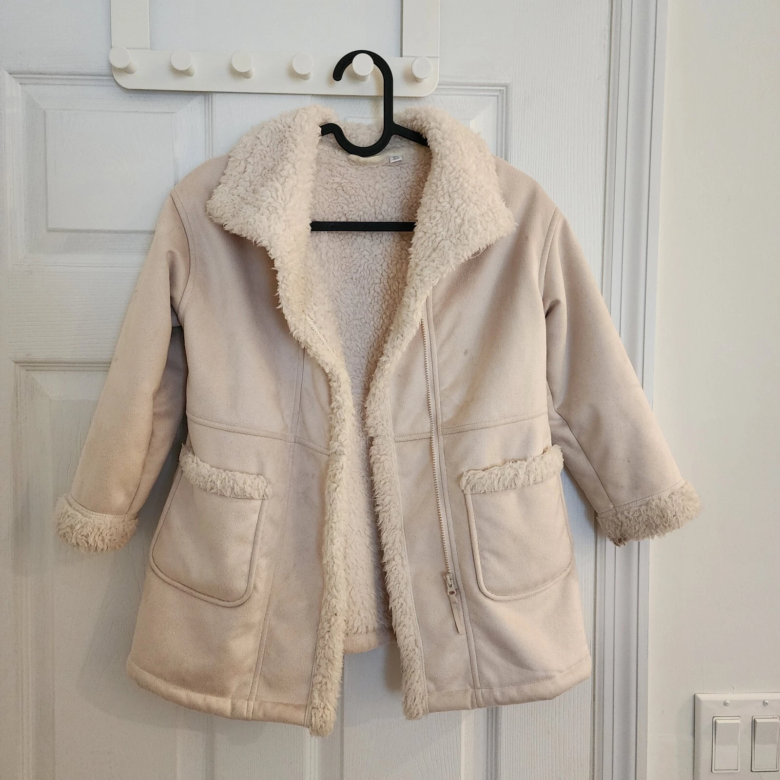 OFF WHITE Uniqlo cappotto in pile Blocktech per ragazze bianco fuori taglia 5 6 anni