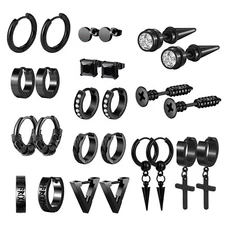 13 Pairs Stainless Steel Men Women Punk Cross Dangle Hoop Earrings Stud Piercing
