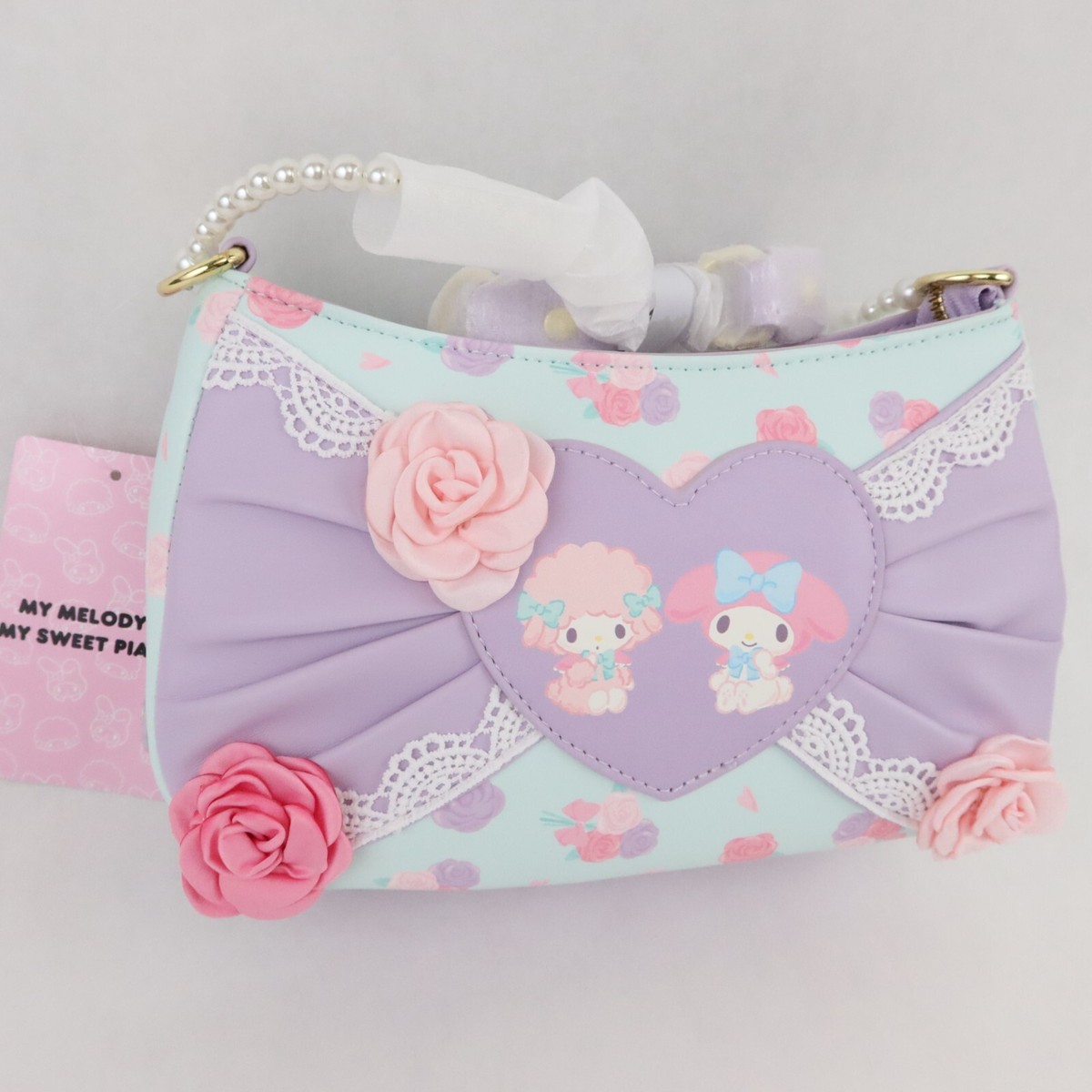 My Melody & My Sweet Piano Purse Bag Pastel Baguette Pearl Strap