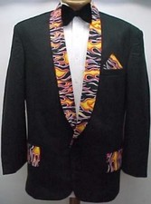 BLACK FLAMES FIRE PRINT VINTAGE PROM TUXEDO SMOKING JACKET BOYS sizes 3 - 18