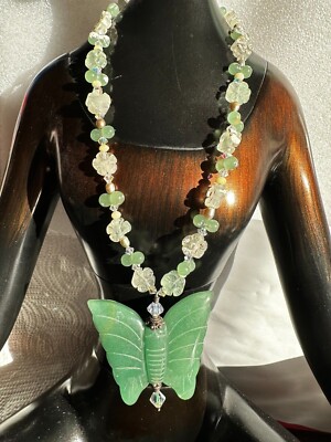 Jade Butterfly Necklace with Crystal Accents