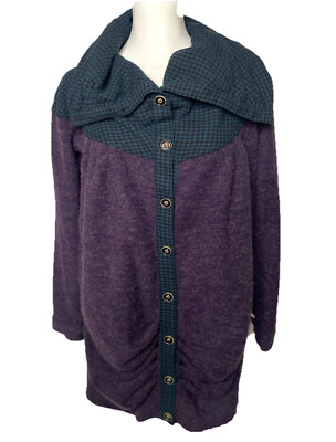 ESSE JEFFE Green Purple Knit Duster Cardigan w/Shawl-Hoodie S