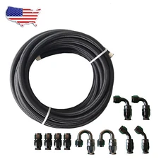 New 6AN-AN6 Black 20Ft Nylon Braided PTFE Fuel Line 10 Fittings Hose Kit For E85