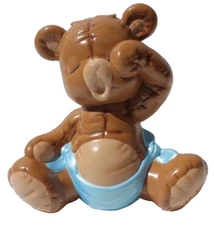 Vtg 1981 Kimble Mold Ceramic Sleepy Baby Teddy Bear Figurine Money Bank Boy