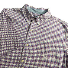 Chaps Easy Care Men's Shirt Size XL Purple Blue Plaid Short Sleeve Button Down