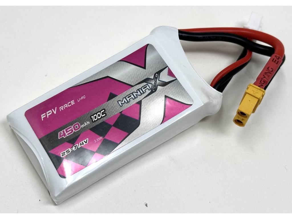 ManiaX 7.4V 450mah 100C Lipo Battery Pack : MX450-2S-100