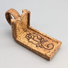 Vintage Studio Pottery Butter Sled Tray Dish Brown Speckled Ceramic