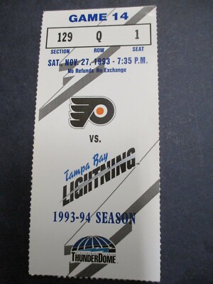 1993-1994 Season ThunderDome Tampa Bay Lightning vs. Philadelphia Flyers Game 14