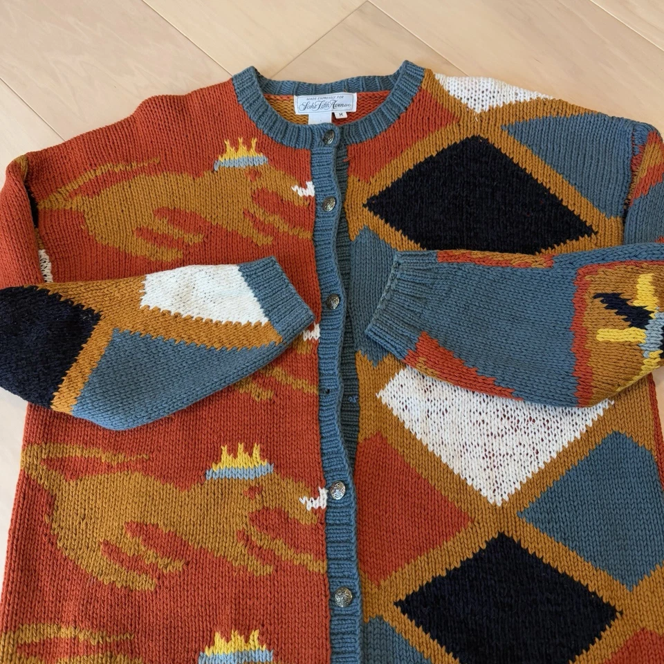 Vintage Saks Fifth Avenue Cardigan Women's M Multicolor Art Glam Boho New York - Image 4 of 4