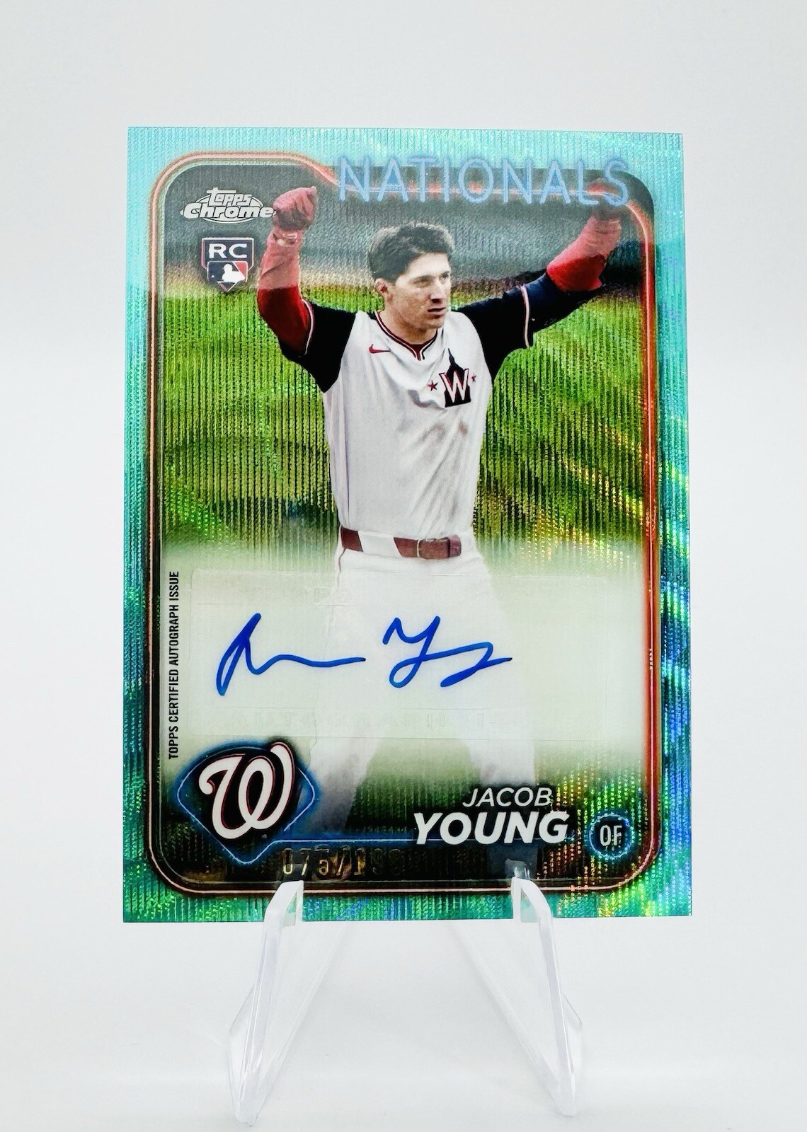 2024 Topps Chrome Update Jacob Young RC #AC-JY Aqua Wave Ref. Auto/199 Nationals