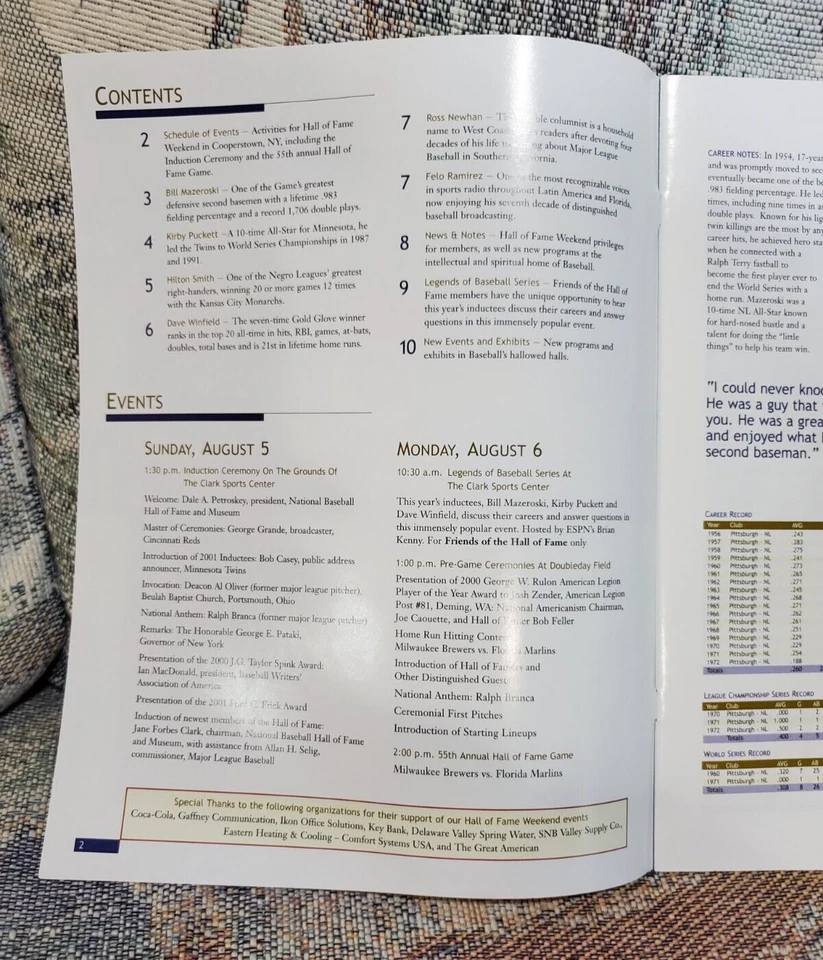 2001 Kirby Puckett Baseball HOF Induction Press Pin and Program + Winfield & Maz - Image 4 of 4