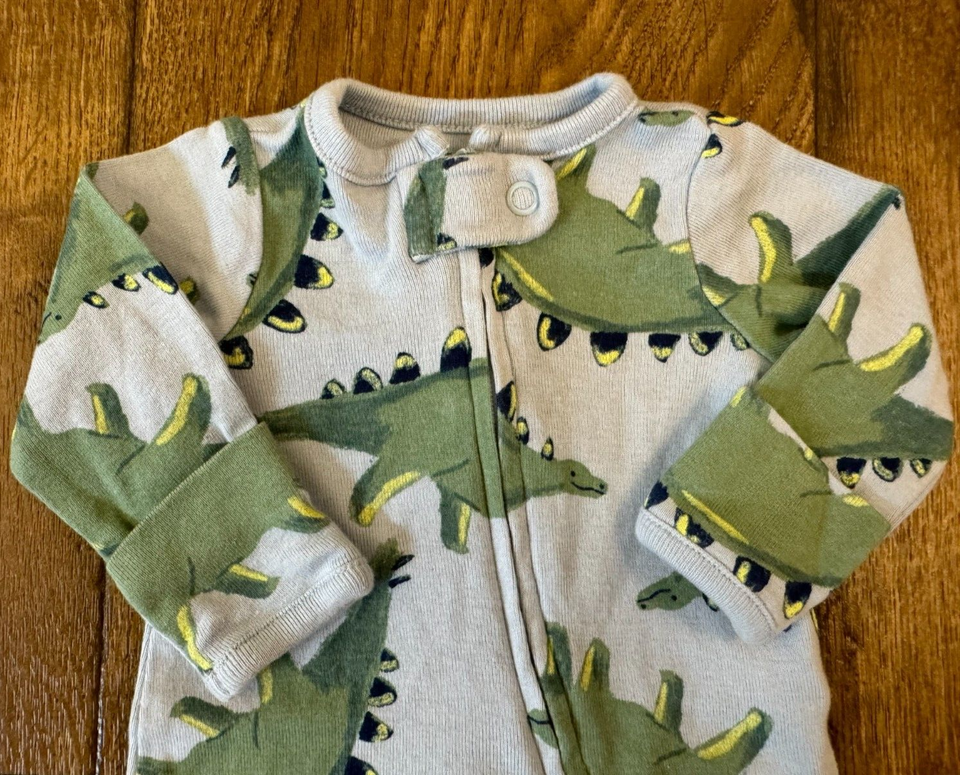 Carters Preemie Baby Boy Sleeper Dinosaur Outfit Blue Green Cotton