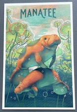 Manatees - Fluid Linework - Lantern Press Postcard
