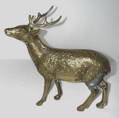Vintage BRASS Standing BUCK Spotted Deer Man Cave Decor 6.5'' Tall 6.5'' Long