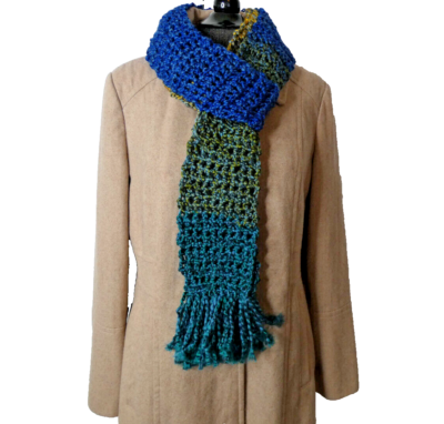 Blue Green Scarf 92x5 Long Handmade Crochet Hand Knit Unisex  display picture 2